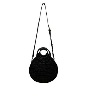 Anthropologie Women’s Black Woven With Dual Handles Round Rattan Crossbody Bag